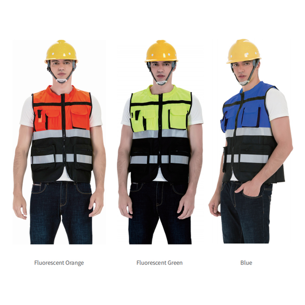 Dalawang bar na Multi Pocket Color Blocking Zipper Reflective Vest Dalawang bar na Multi Pocket Color Blocking Zipper Reflective Vest