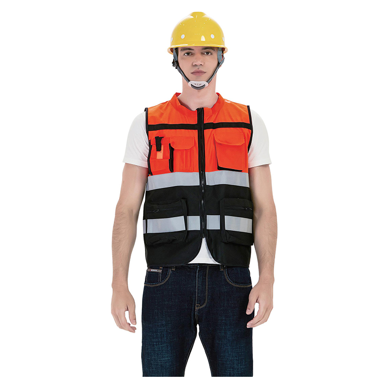 Dalawang bar na Multi Pocket Color Blocking Zipper Reflective Vest